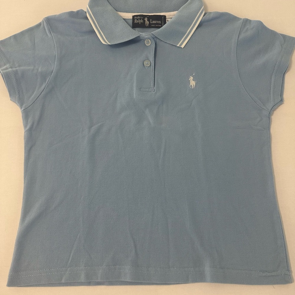 Polo by Ralph Lauren Blue Polo Shirt with White Trim | Junior large size